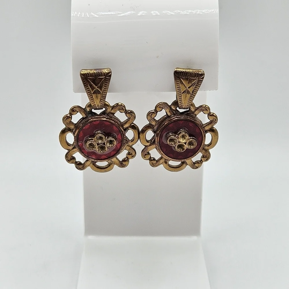 VINTAGE Victorian Style Gold Tone Dangle Earrings Screw Clip Back MCM